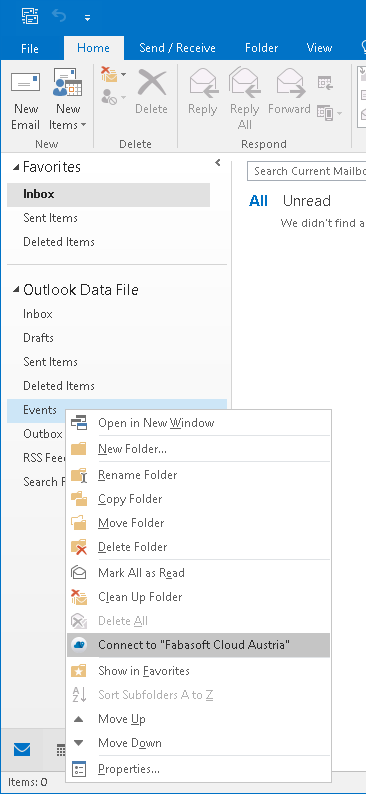 Screenshot Connect Outlook Folder to Fabasoft Cloud