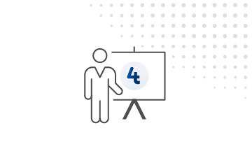 Eine schematisch dargestellte Person steht vor einer Tafel. Auf der Tafel ist das Logo von Fabasoft 4teamwork zu sehen.