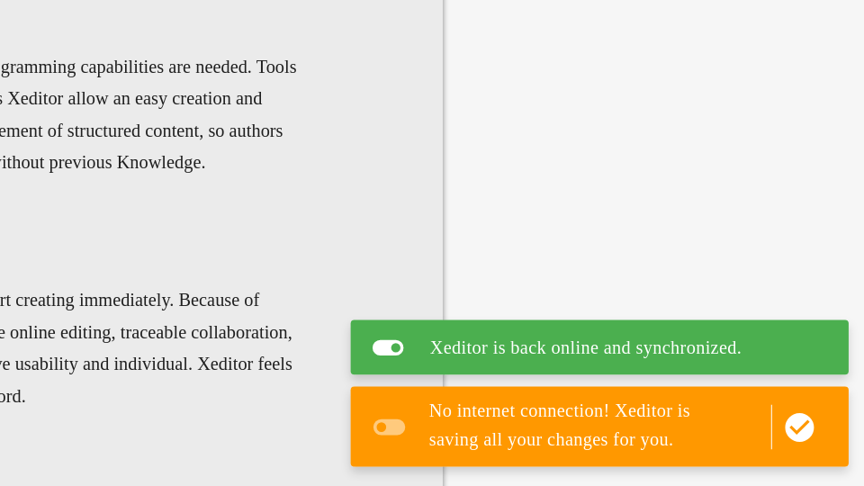 Status display of editing a document with the web-based XML editor Xeditor