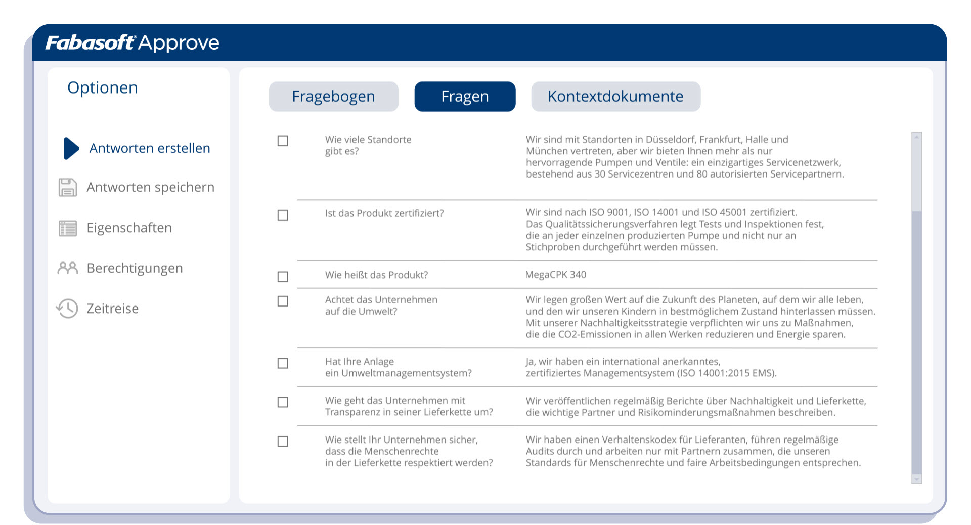 Von der KI generierte Antworten in einem Werksaudit in Fabasoft Approve