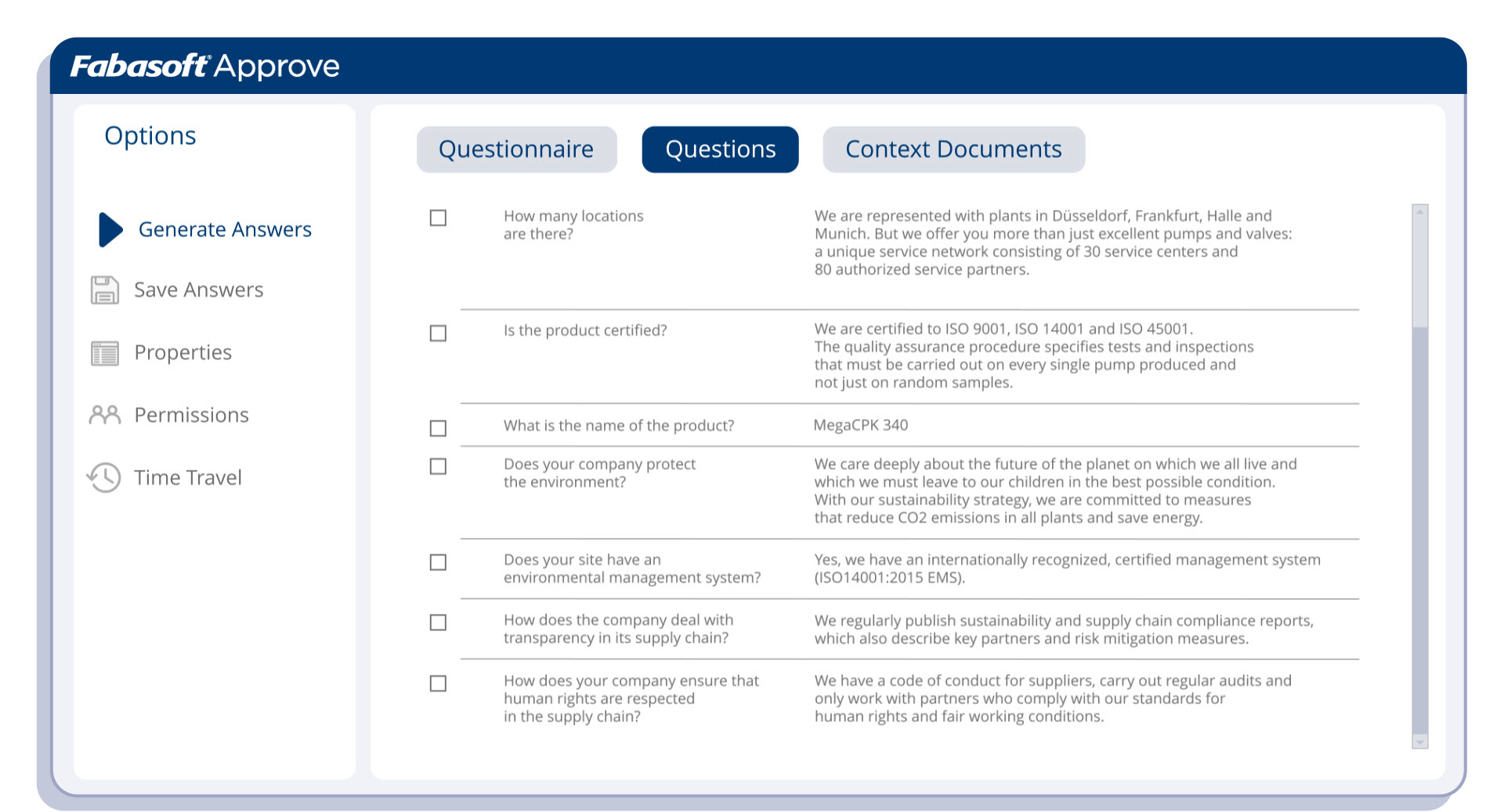 Answers generated by the AI in a factory audit in Fabasoft Approve